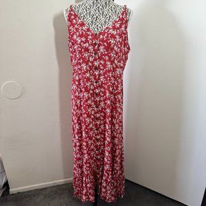 Nectar Clothing Women's Sleeveless Criss Cross Floral Red White Maxi Dress Sz L.